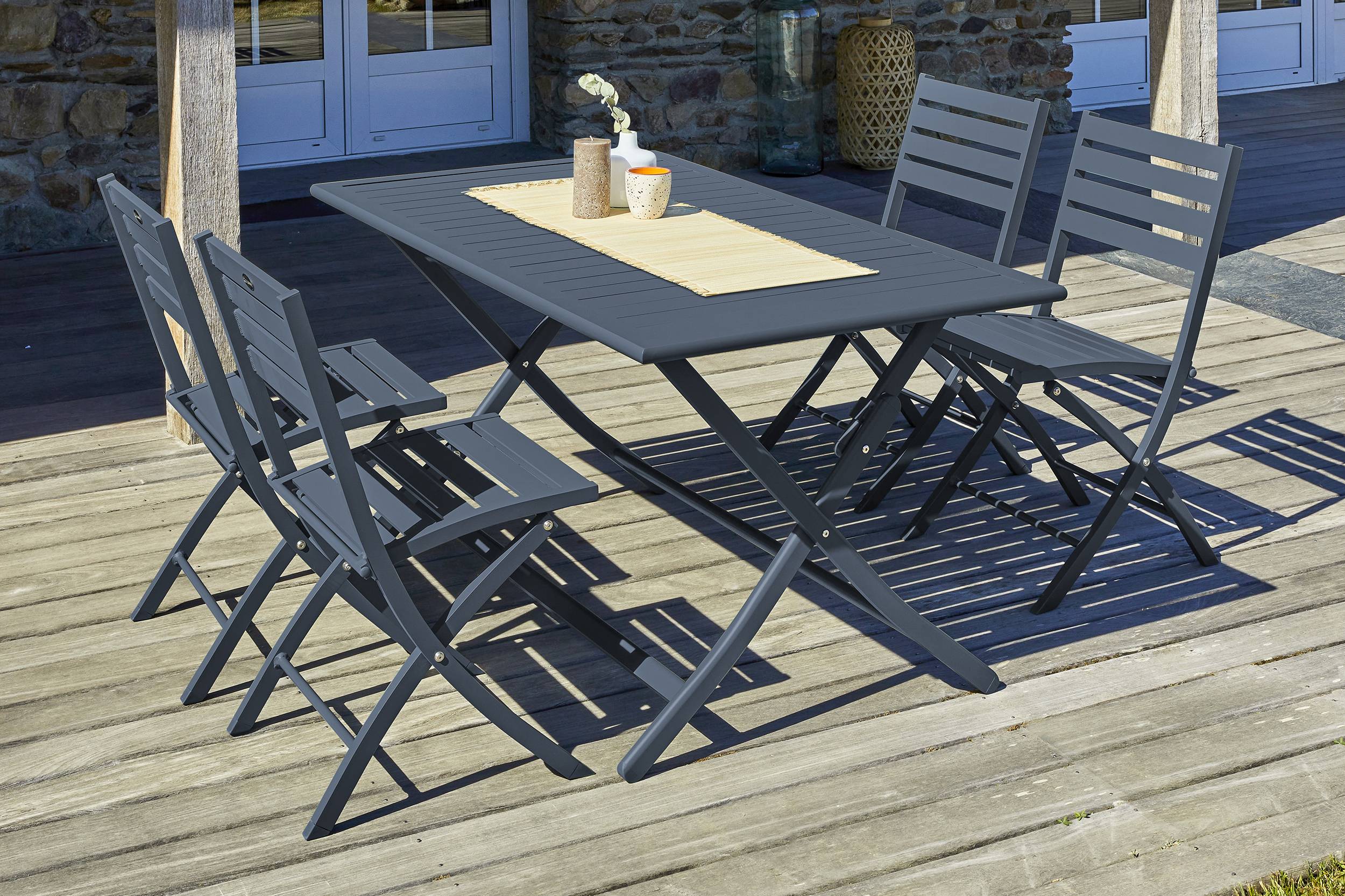 City Garden - Ensemble repas de jardin 4 places en aluminium - Gris anthracite - MARIUS - Image 5