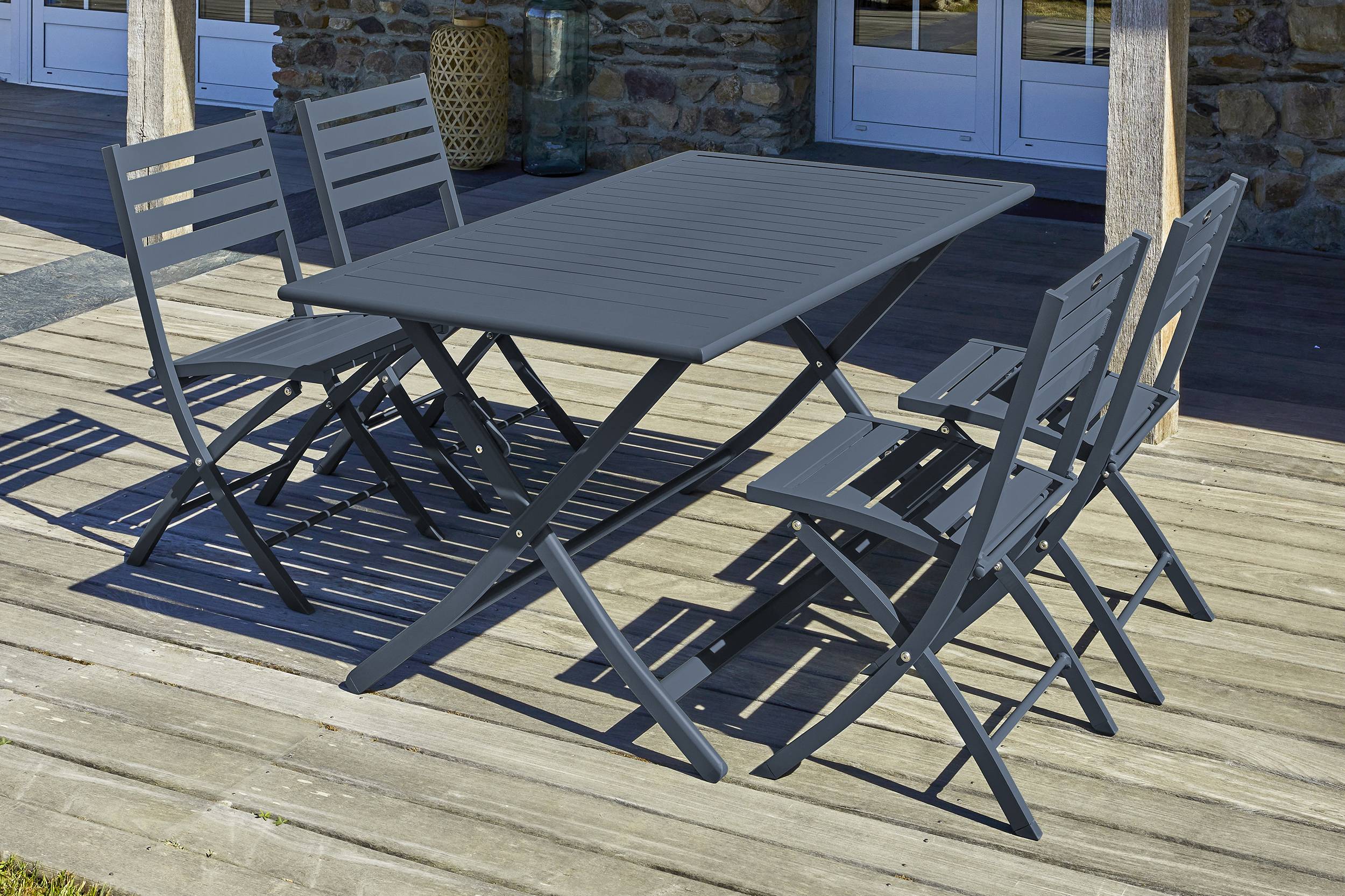 City Garden - Ensemble repas de jardin 4 places en aluminium - Gris anthracite - MARIUS - Image 1