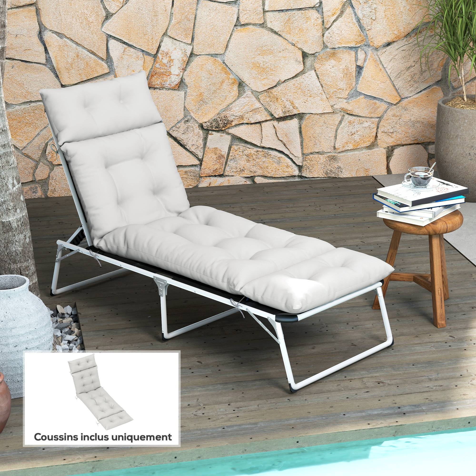 Maison Chic - Coussin bain de soleil épais coussin chaise longue 190 x 56 x 10 cm, UPF20+, matelas transat six attaches, gris clair - Image 4