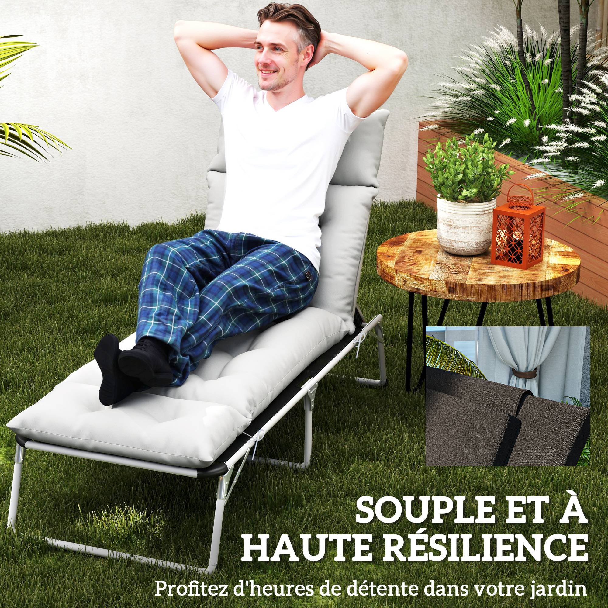 Maison Chic - Coussin bain de soleil épais coussin chaise longue 190 x 56 x 10 cm, UPF20+, matelas transat six attaches, gris clair - Image 7