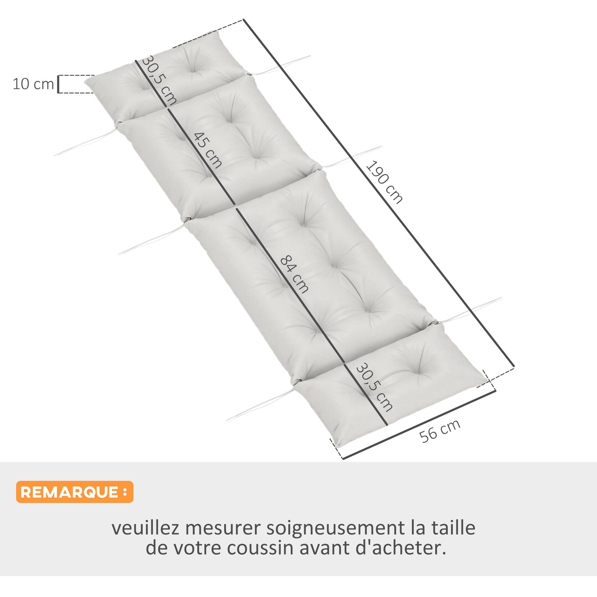 Maison Chic - Coussin bain de soleil épais coussin chaise longue 190 x 56 x 10 cm, UPF20+, matelas transat six attaches, gris clair - Image 5