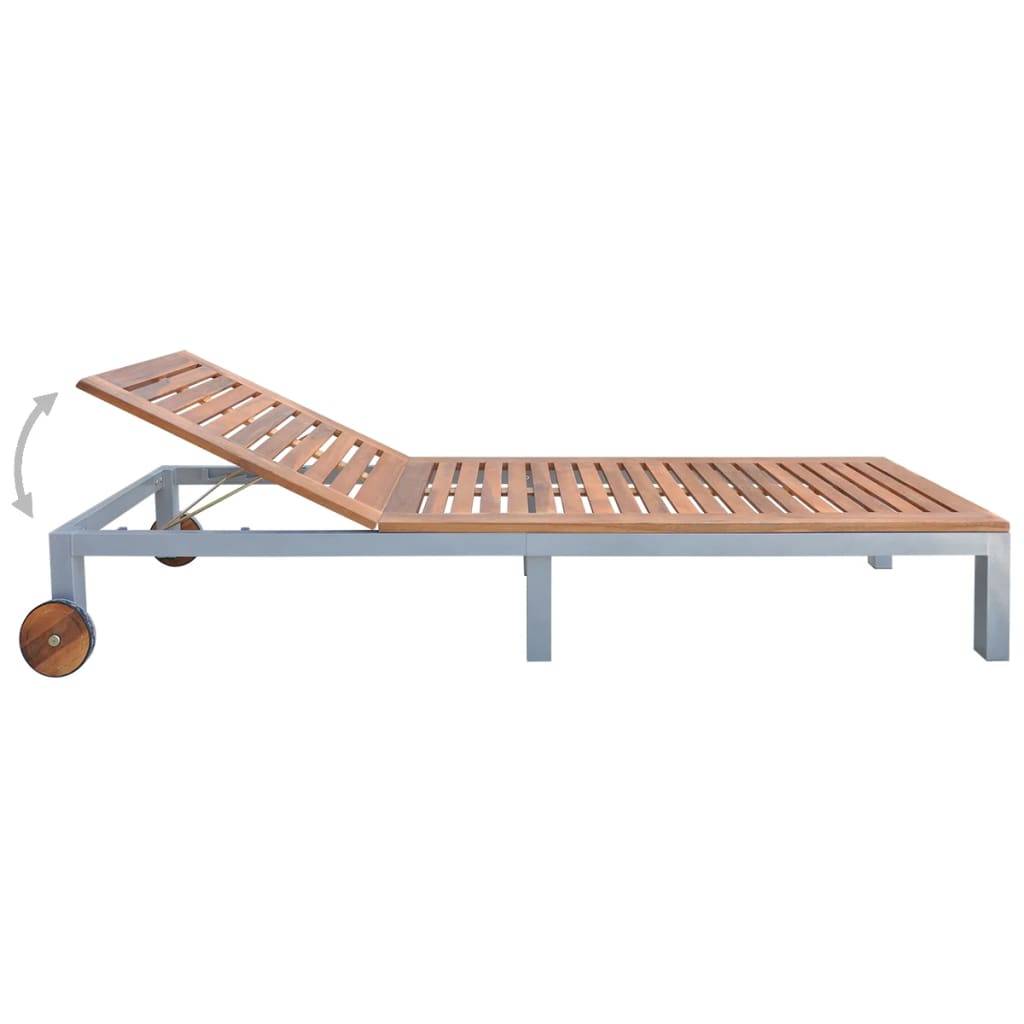 Helloshop26 - Transat chaise longue bain de soleil lit de jardin terrasse meuble d'extérieur bois d'acacia solide - Image 3