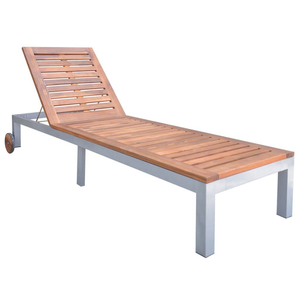 Helloshop26 - Transat chaise longue bain de soleil lit de jardin terrasse meuble d'extérieur bois d'acacia solide - Image 1