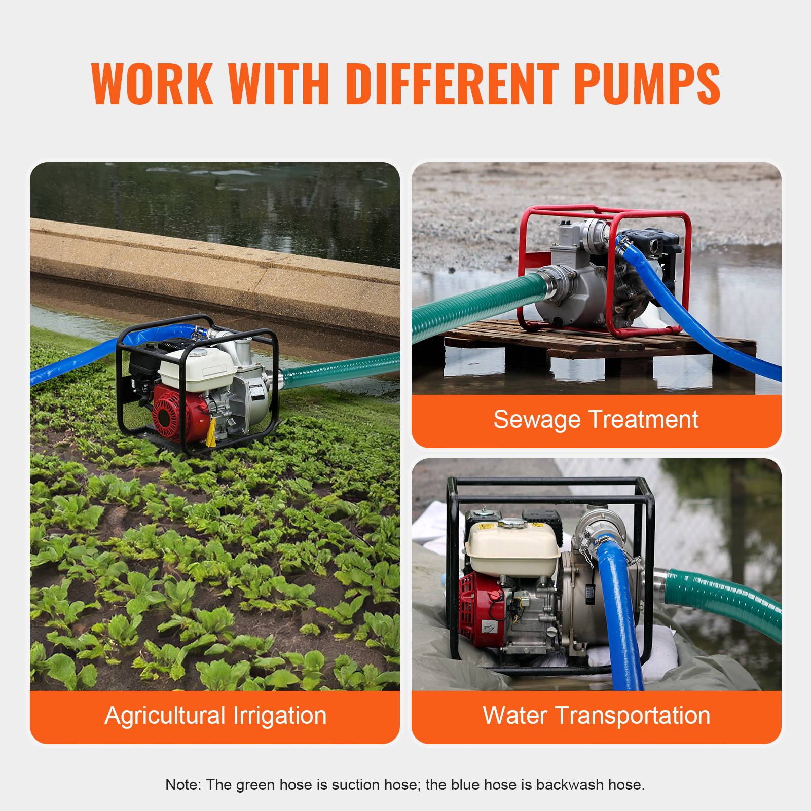VEVOR Kit tuyau aspiration pompe eau, 50.8mm x 19.8m, vert 6.1m, crépine acier, usages multiples. - Image 6