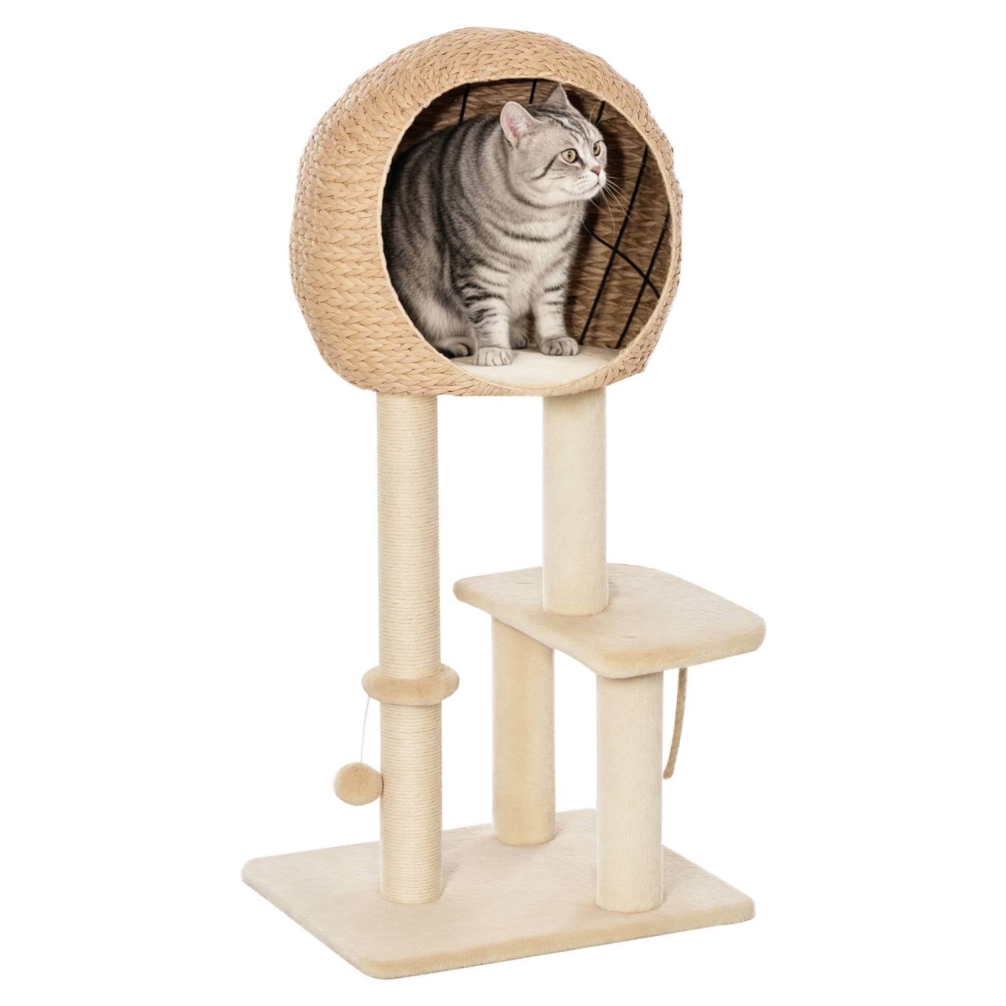 Arbre à chat multiniveau en MDF avec niche en jonc pour jeu et repos 48x40x100cm beige - ComfortXL Outdoor Living - Image 1