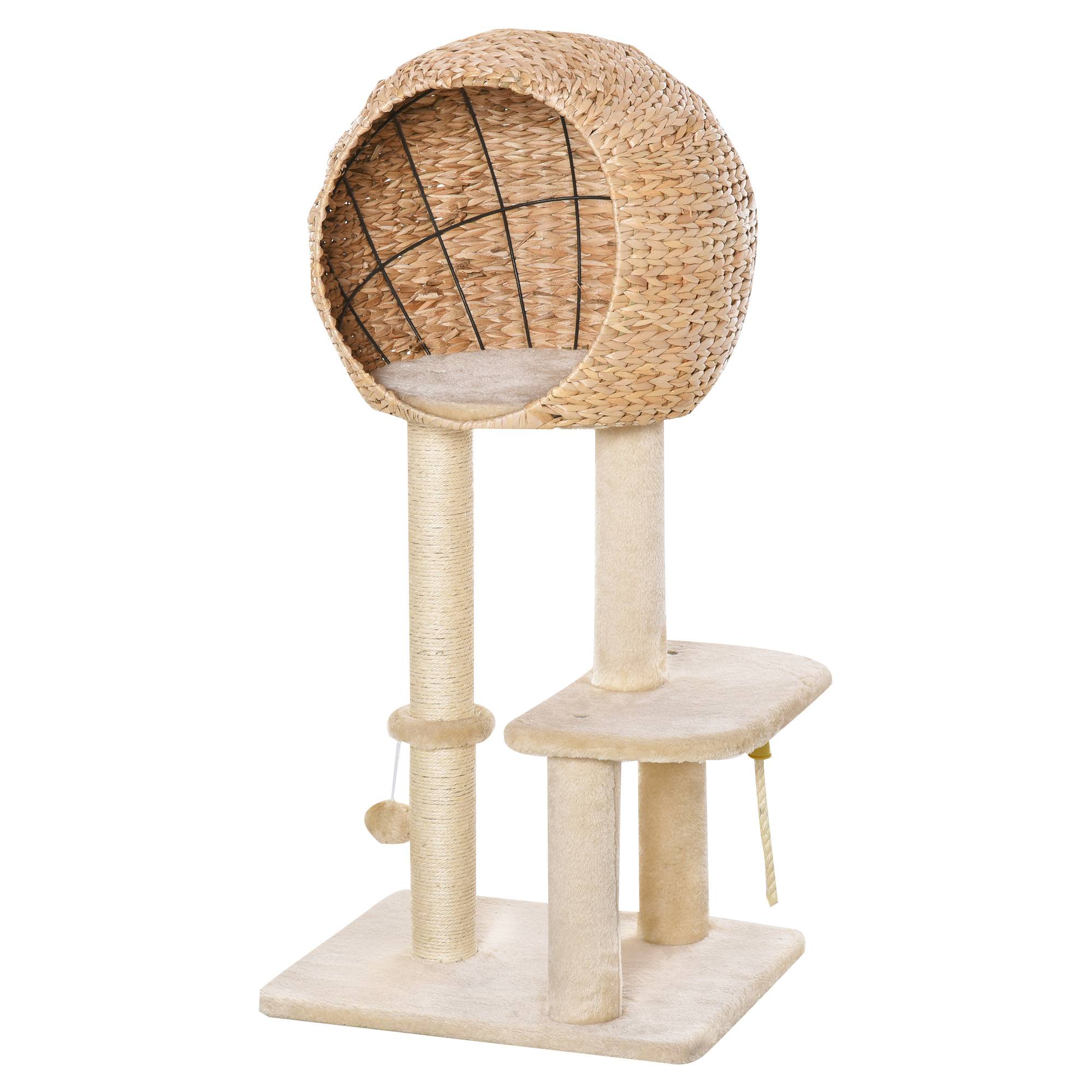 Arbre à chat multiniveau en MDF avec niche en jonc pour jeu et repos 48x40x100cm beige - ComfortXL Outdoor Living - Image 2