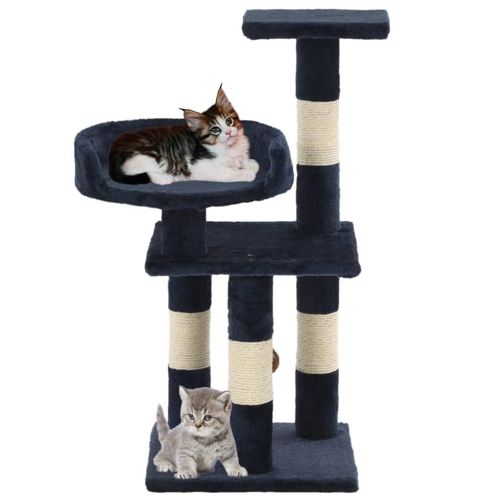 Helloshop26 - Arbre à chat griffoir grattoir niche jouet animaux peluché en sisal 65 cm bleu - Image 2