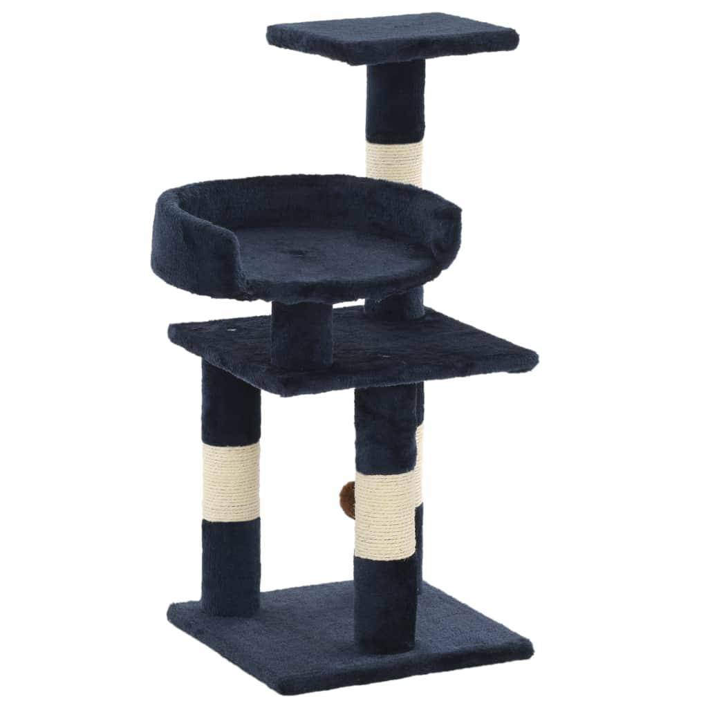 Helloshop26 - Arbre à chat griffoir grattoir niche jouet animaux peluché en sisal 65 cm bleu - Image 1