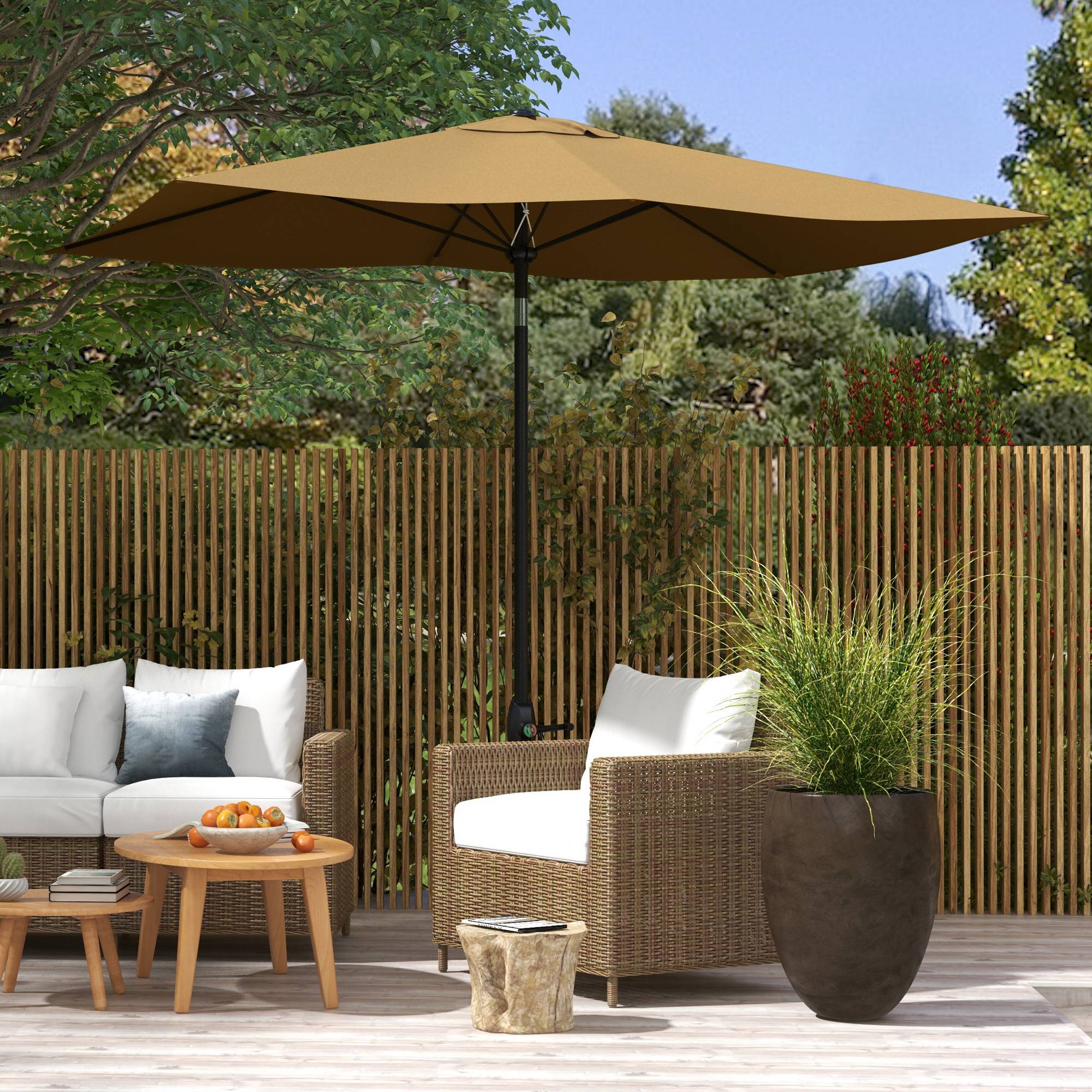 Parasol rectangulaire inclinable 2 x 3 m avec manivelle polyester - 290x200x248cm Aluminium Marron fr348 - Image 4