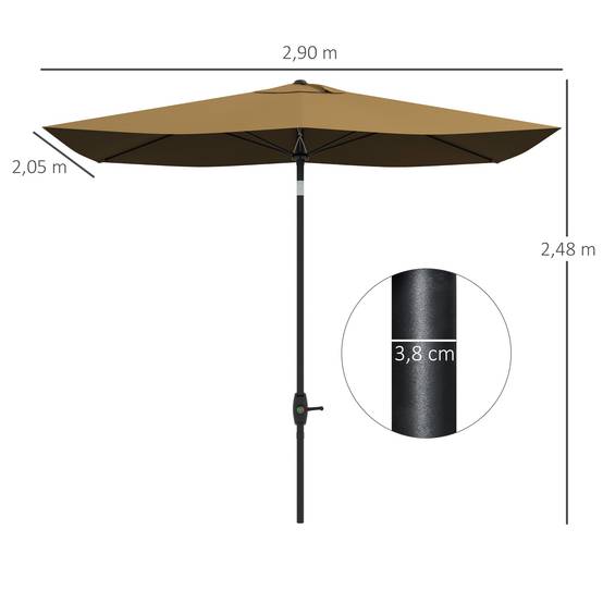 Parasol rectangulaire inclinable 2 x 3 m avec manivelle polyester - 290x200x248cm Aluminium Marron fr348 - Image 5