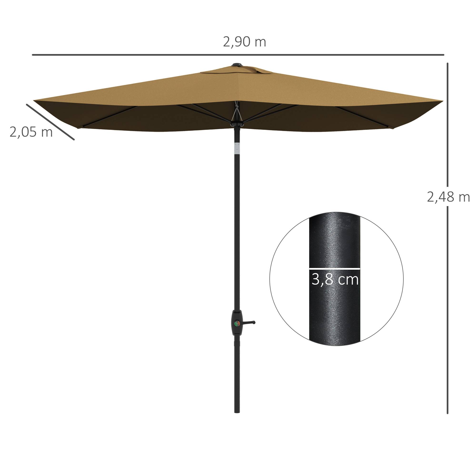 Parasol rectangulaire inclinable 2 x 3 m avec manivelle polyester - 290x200x248cm Aluminium Marron fr348 - Image 5