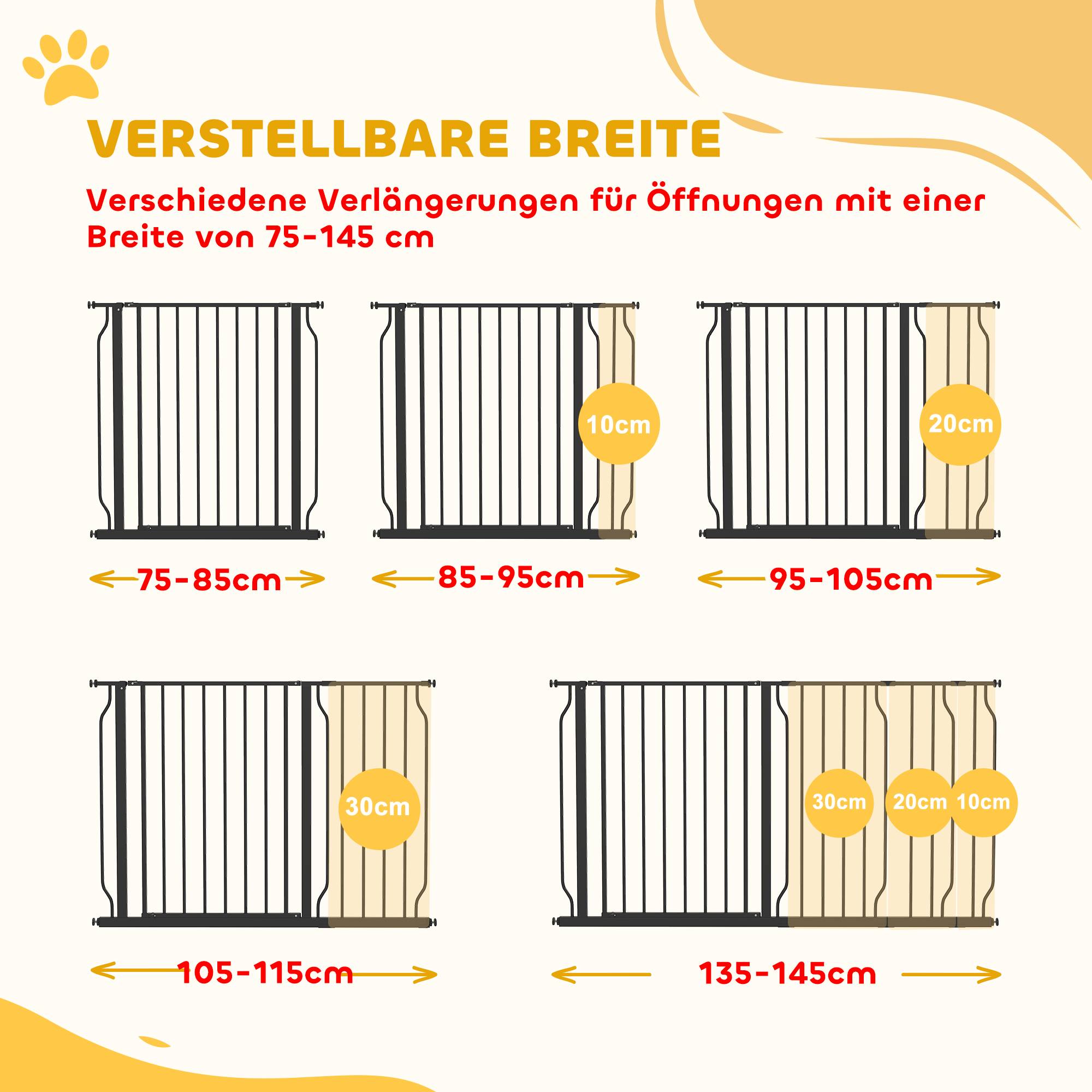 Sans Marque - Barrière pour chien, ouverture bidirectionnelle, fixation murale par boutons, réglable 75-145 cm - Image 6