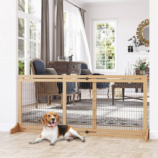 Sans Marque - Barrière de sécurité pour chien, 180 cm, hauteur réglable, naturel et noir - Image 3