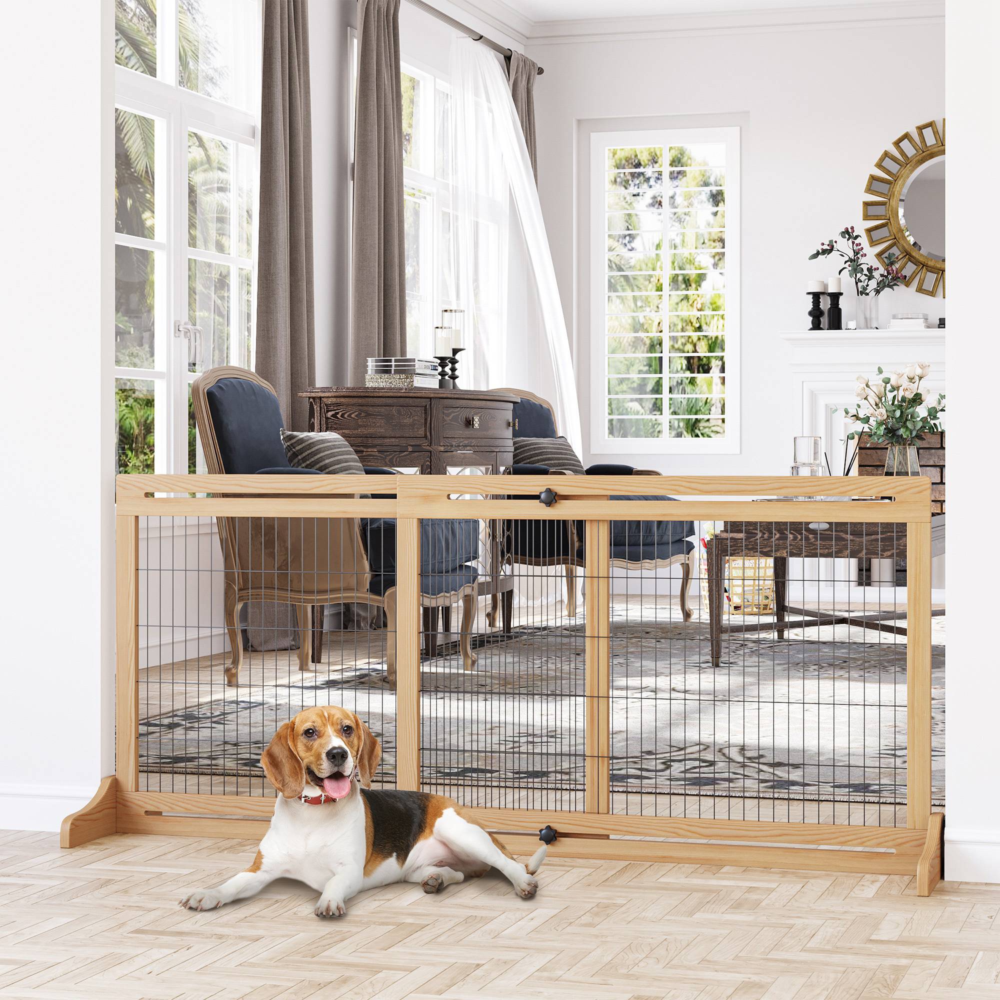 Sans Marque - Barrière de sécurité pour chien, 180 cm, hauteur réglable, naturel et noir - Image 3