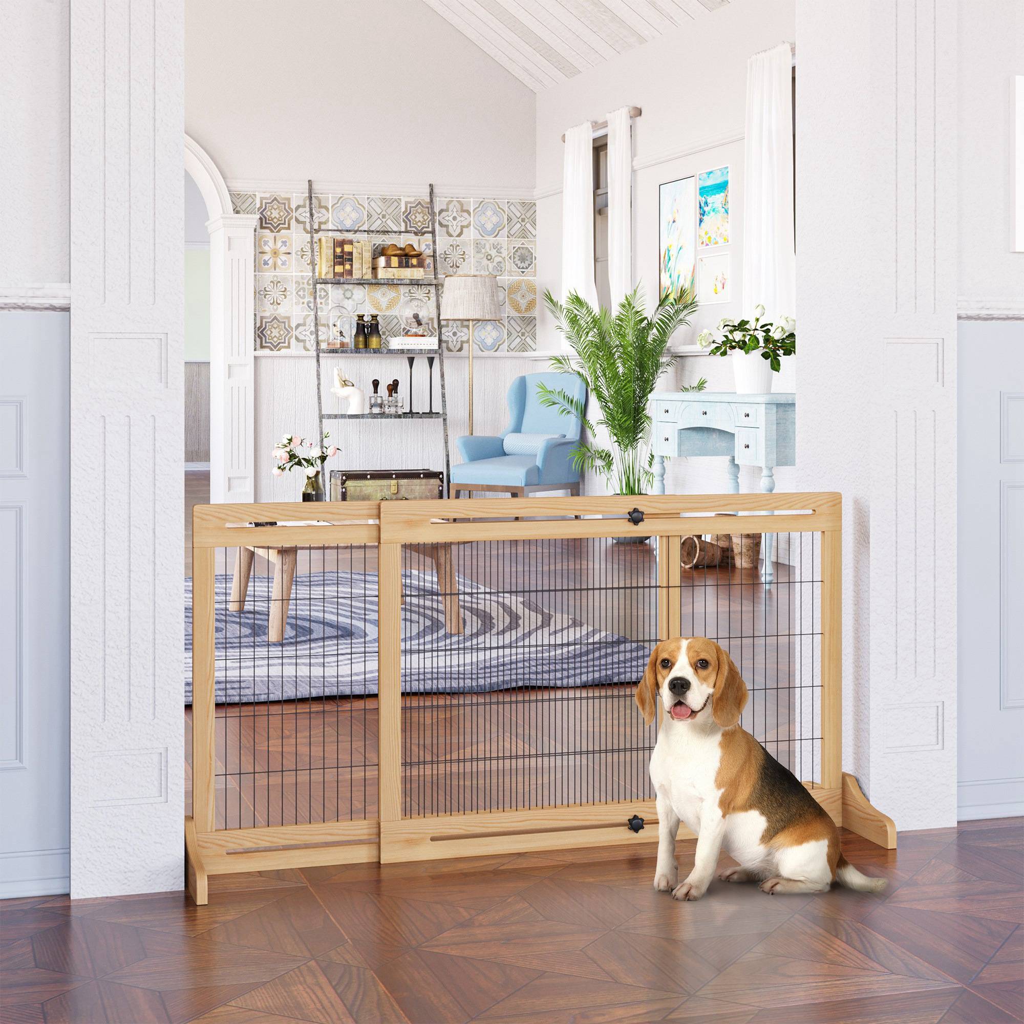 Sans Marque - Barrière de sécurité pour chien, 180 cm, hauteur réglable, naturel et noir - Image 4