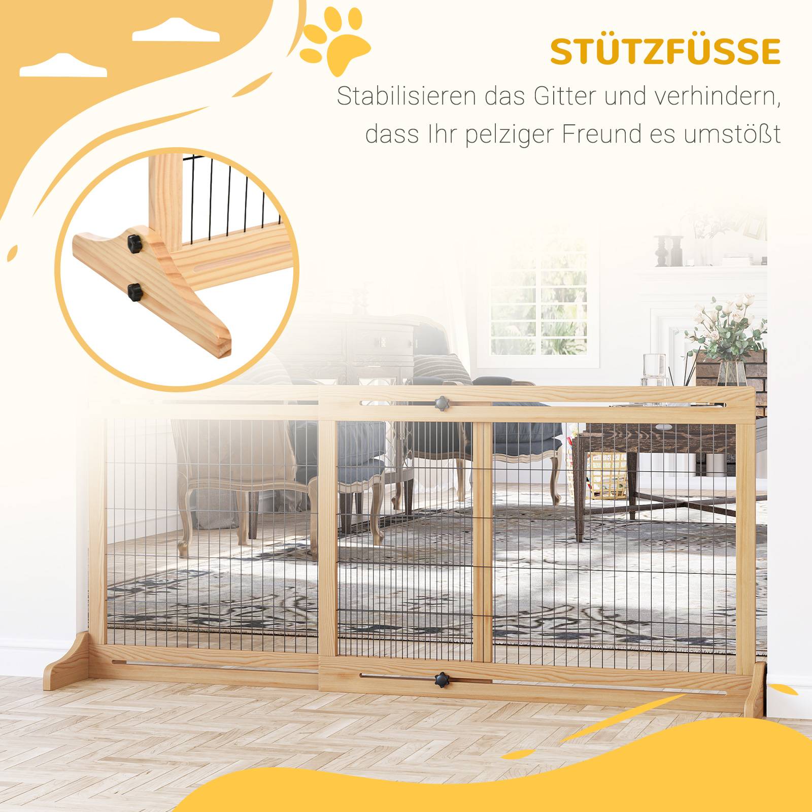 Sans Marque - Barrière de sécurité pour chien, 180 cm, hauteur réglable, naturel et noir - Image 7