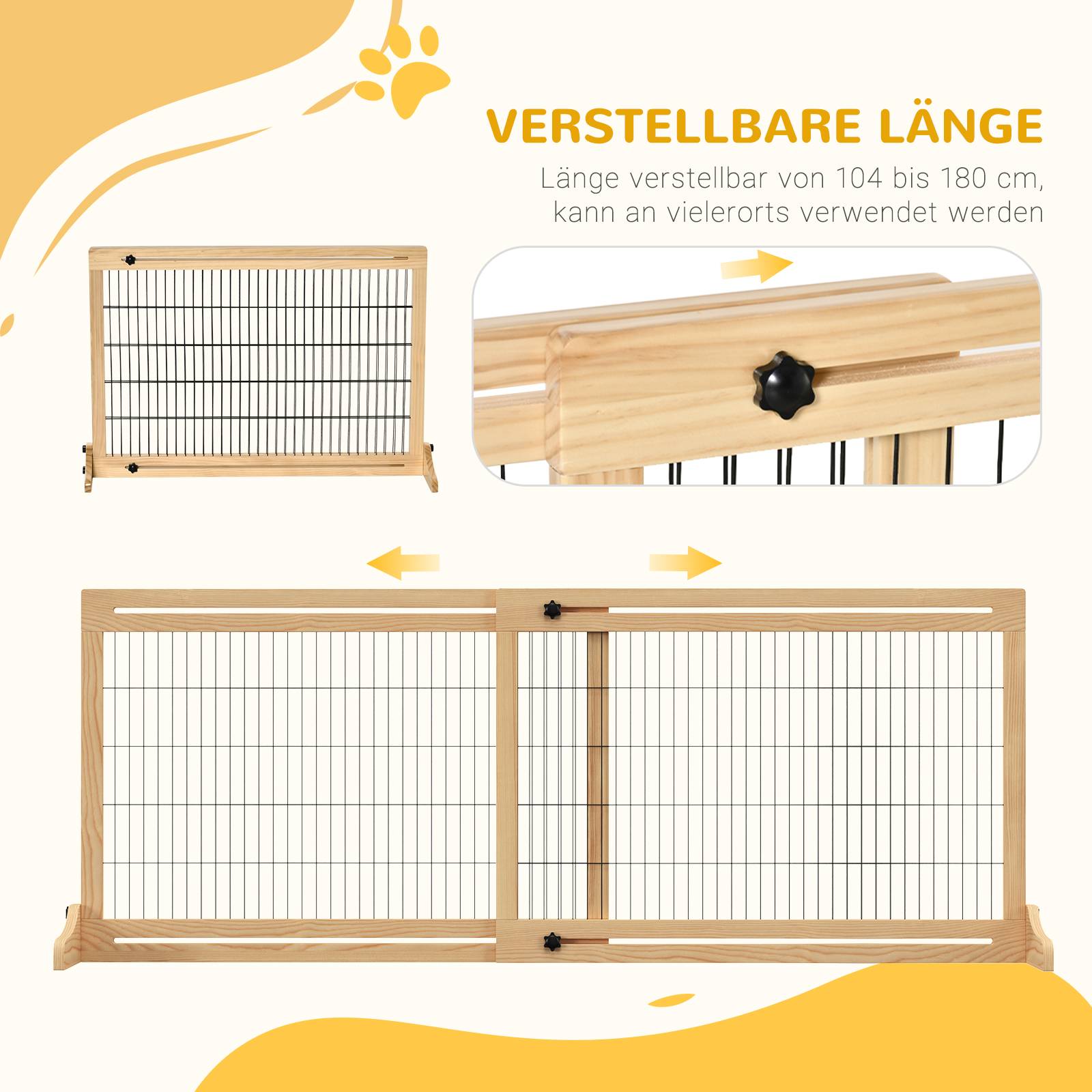 Sans Marque - Barrière de sécurité pour chien, 180 cm, hauteur réglable, naturel et noir - Image 6