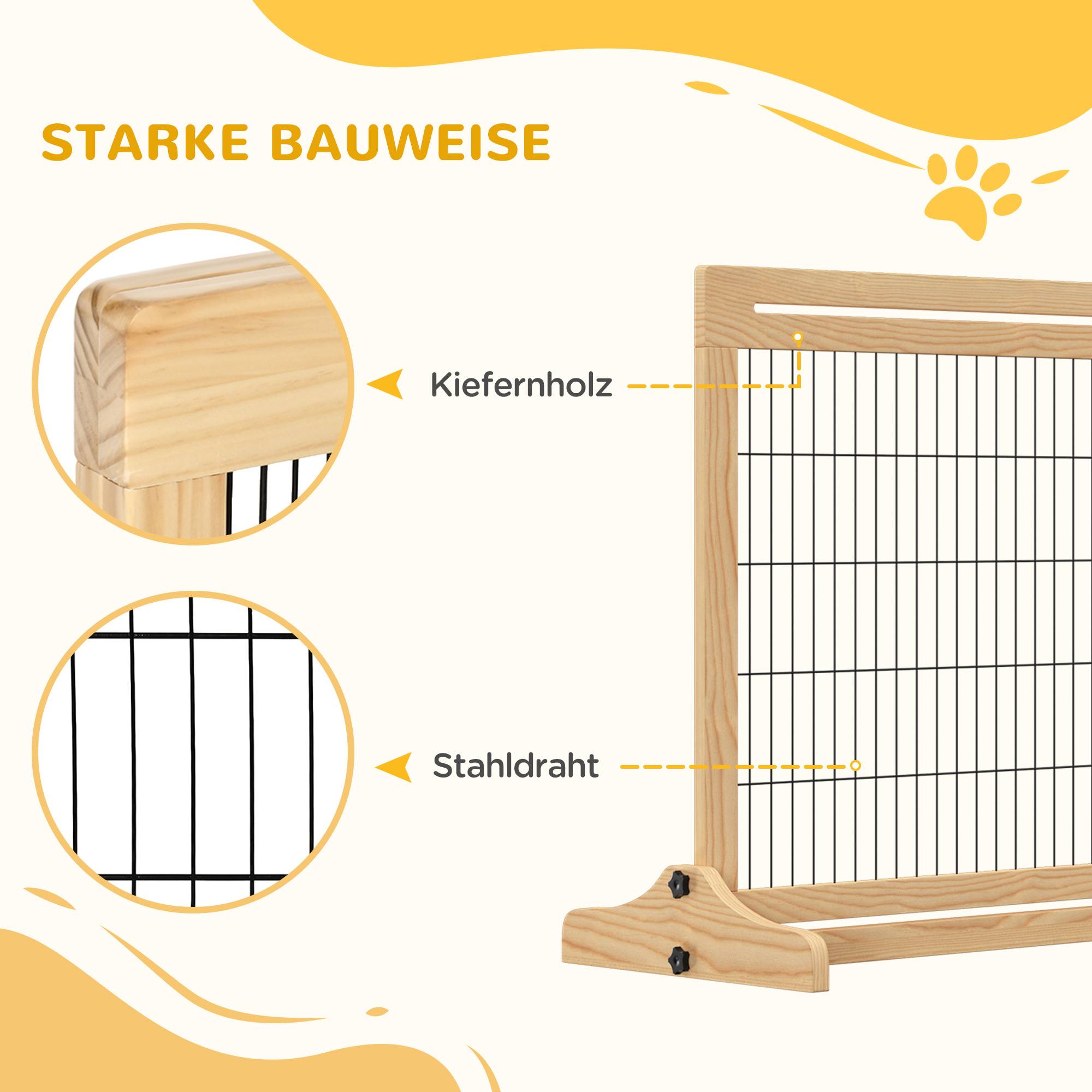 Sans Marque - Barrière de sécurité pour chien, 180 cm, hauteur réglable, naturel et noir - Image 8