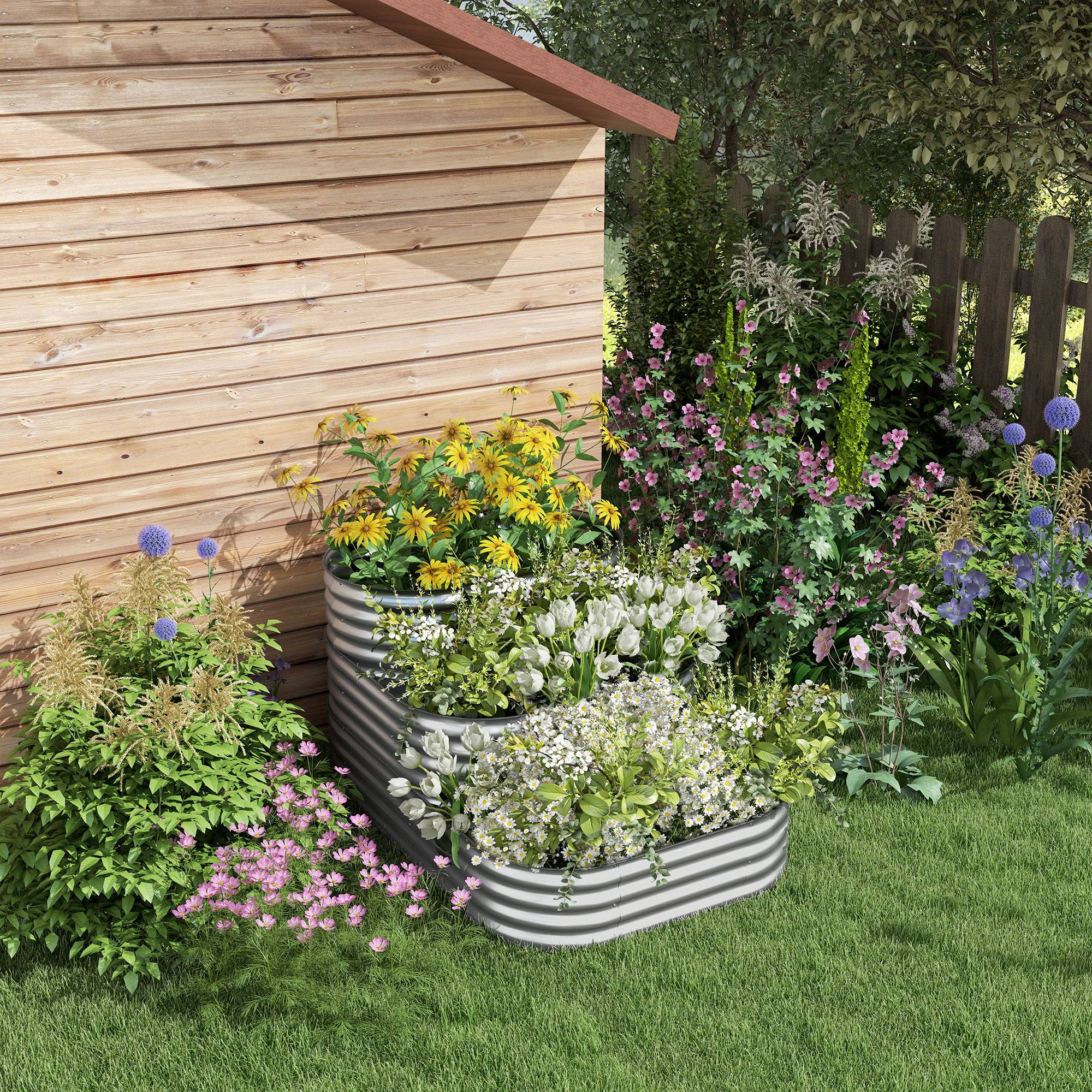 Sans Marque - Jardinière surélevée support fleurs extérieur bac 3 niveaux 158x109x82 cm argent - Image 4