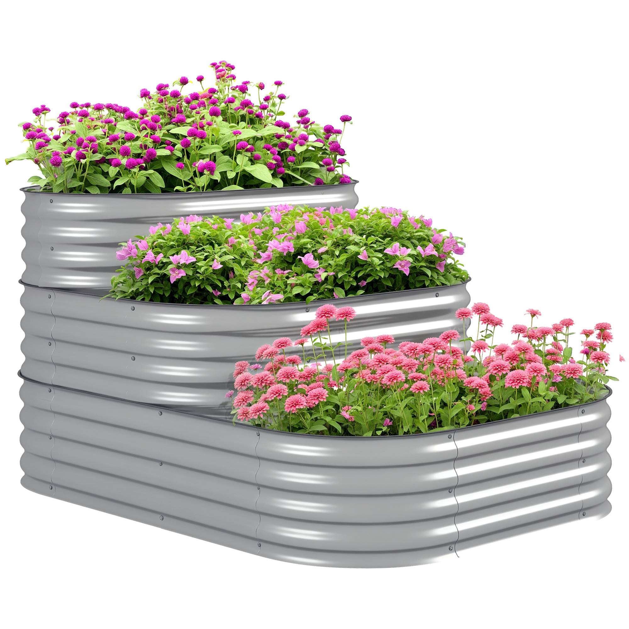 Sans Marque - Jardinière surélevée support fleurs extérieur bac 3 niveaux 158x109x82 cm argent - Image 1