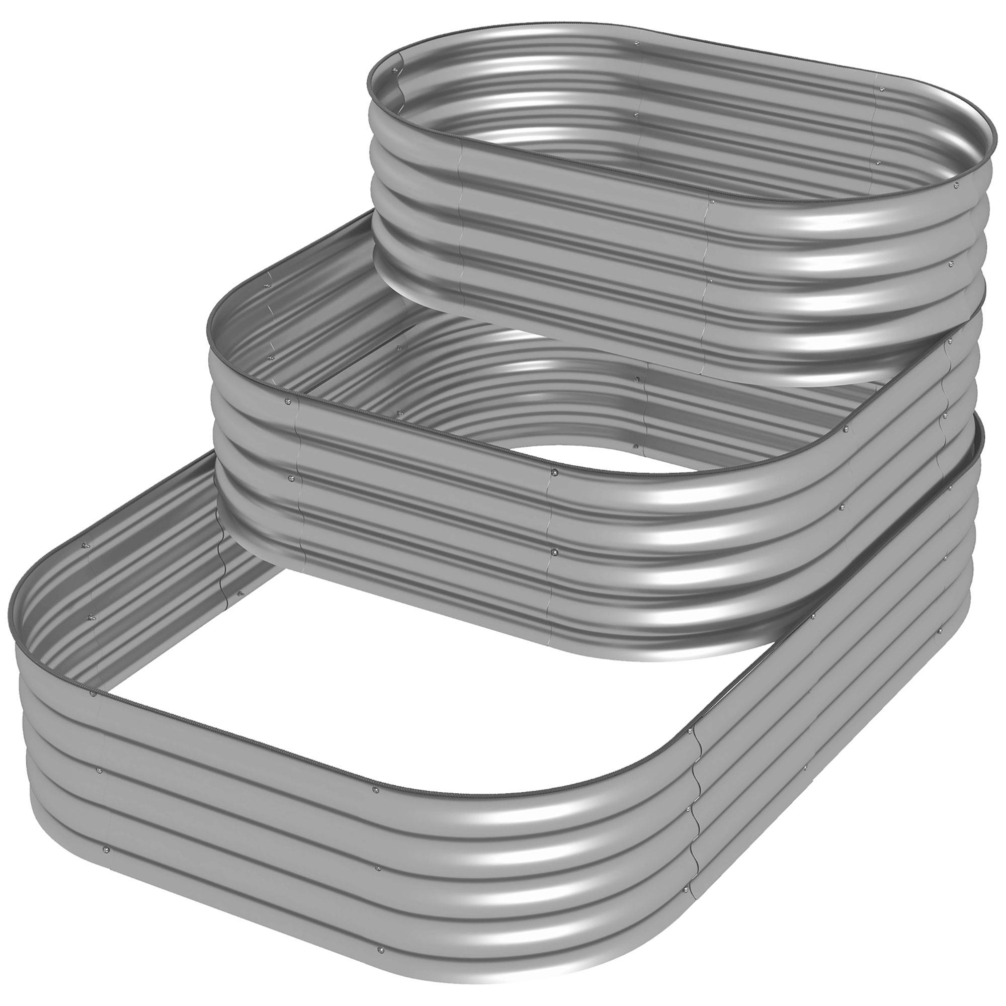 Sans Marque - Jardinière surélevée support fleurs extérieur bac 3 niveaux 158x109x82 cm argent - Image 2