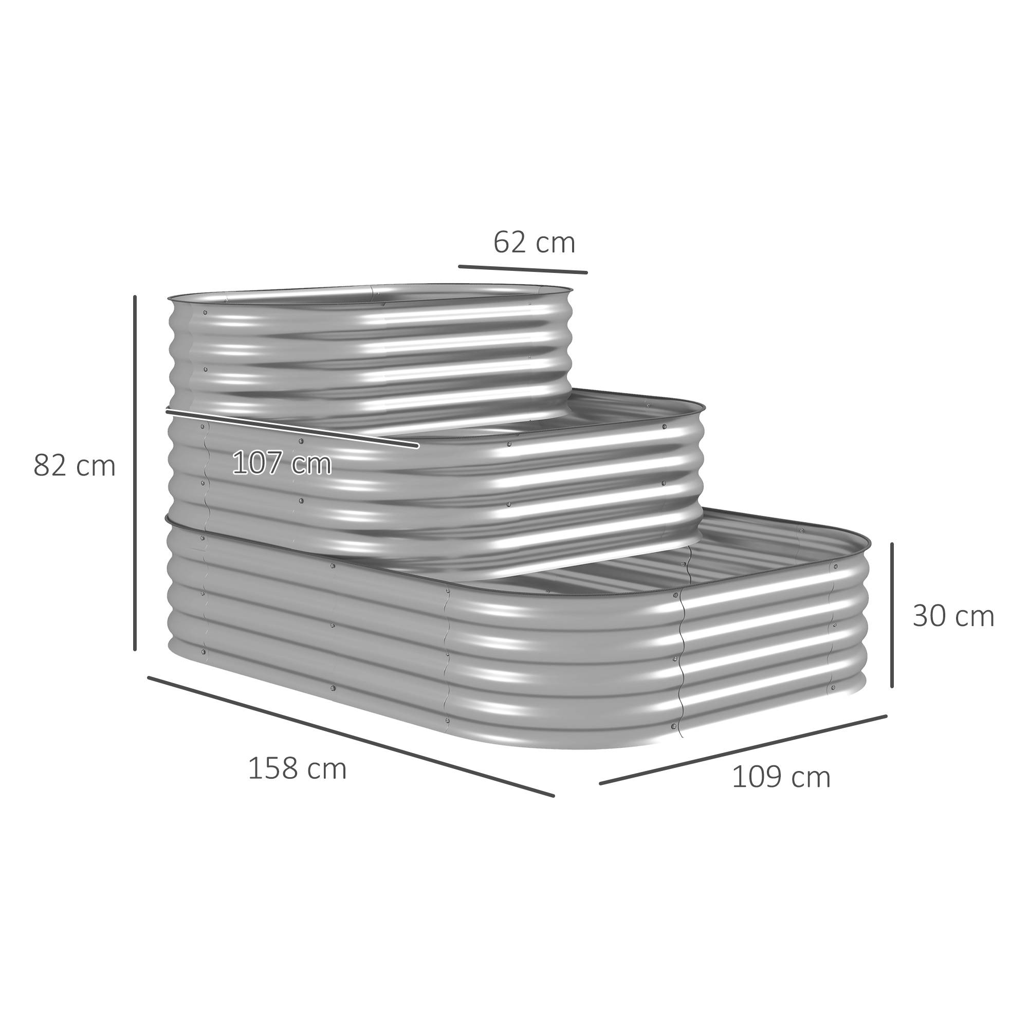 Sans Marque - Jardinière surélevée support fleurs extérieur bac 3 niveaux 158x109x82 cm argent - Image 5