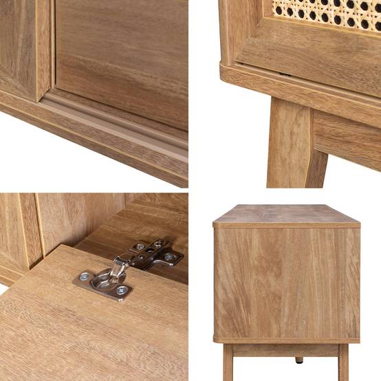 sweeek - Meuble TV portes coulissantes. casier fermé. étagère décor bois et cannage 150cm | sweeek - Image 6