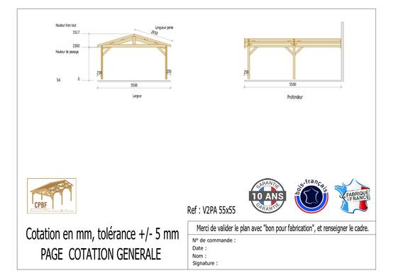 Cpbf Charpentes - Carport Bois Douglas Français 30m² – 2 pentes adossé – 4 poteaux – Abri voiture extérieur – Garantie 10 ans - Image 3
