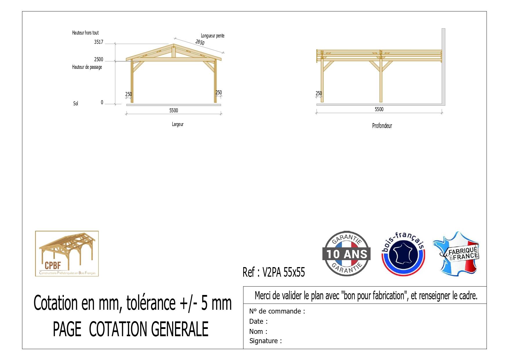 Cpbf Charpentes - Carport Bois Douglas Français 30m² – 2 pentes adossé – 4 poteaux – Abri voiture extérieur – Garantie 10 ans - Image 3