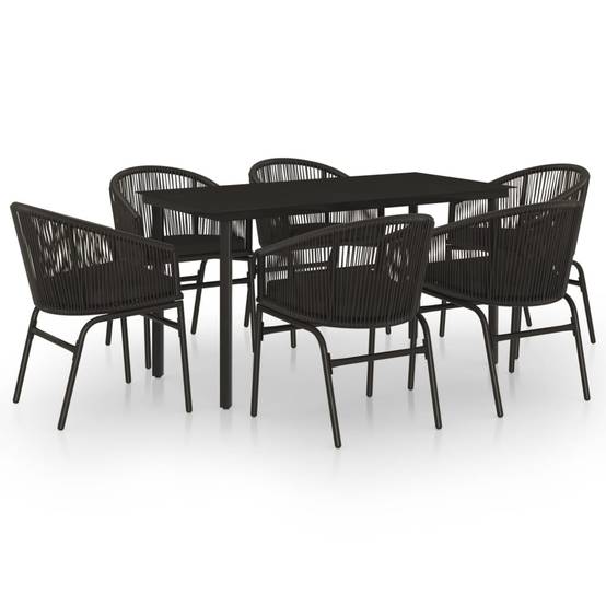 Salon de Jardin 6P 140cm Rotin PVC avec Coussins Inclus Noir – ComfortXL Outdoor Living - Image 2