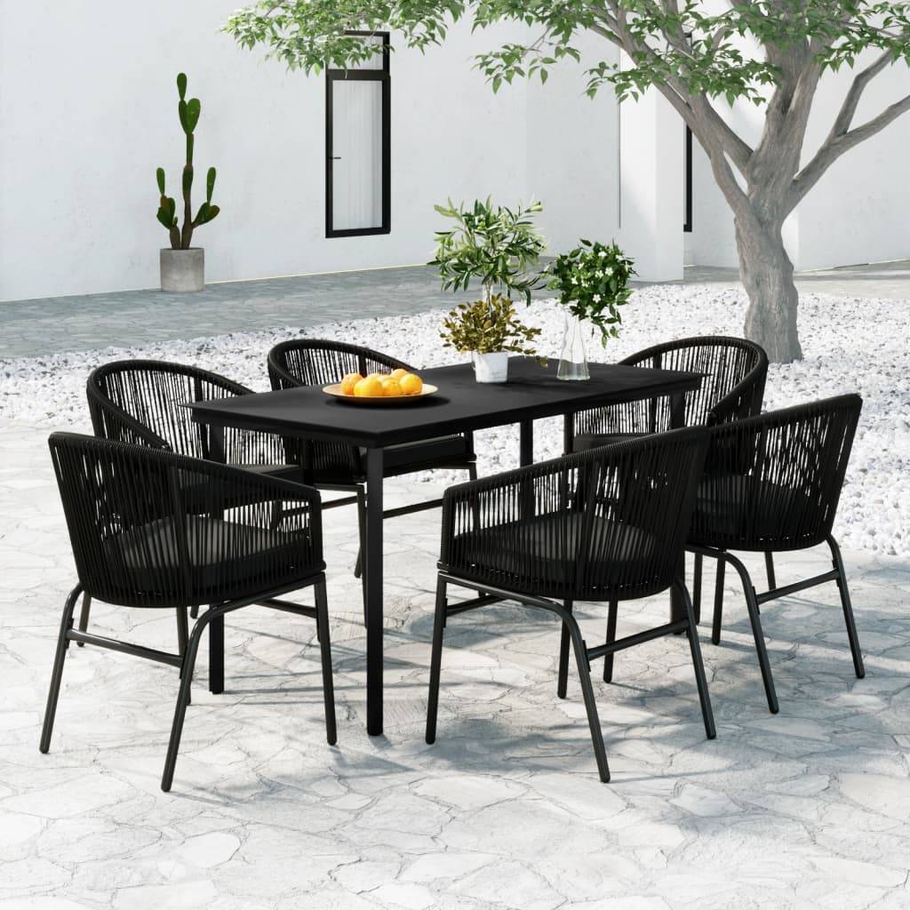 Salon de Jardin 6P 140cm Rotin PVC avec Coussins Inclus Noir – ComfortXL Outdoor Living - Image 1