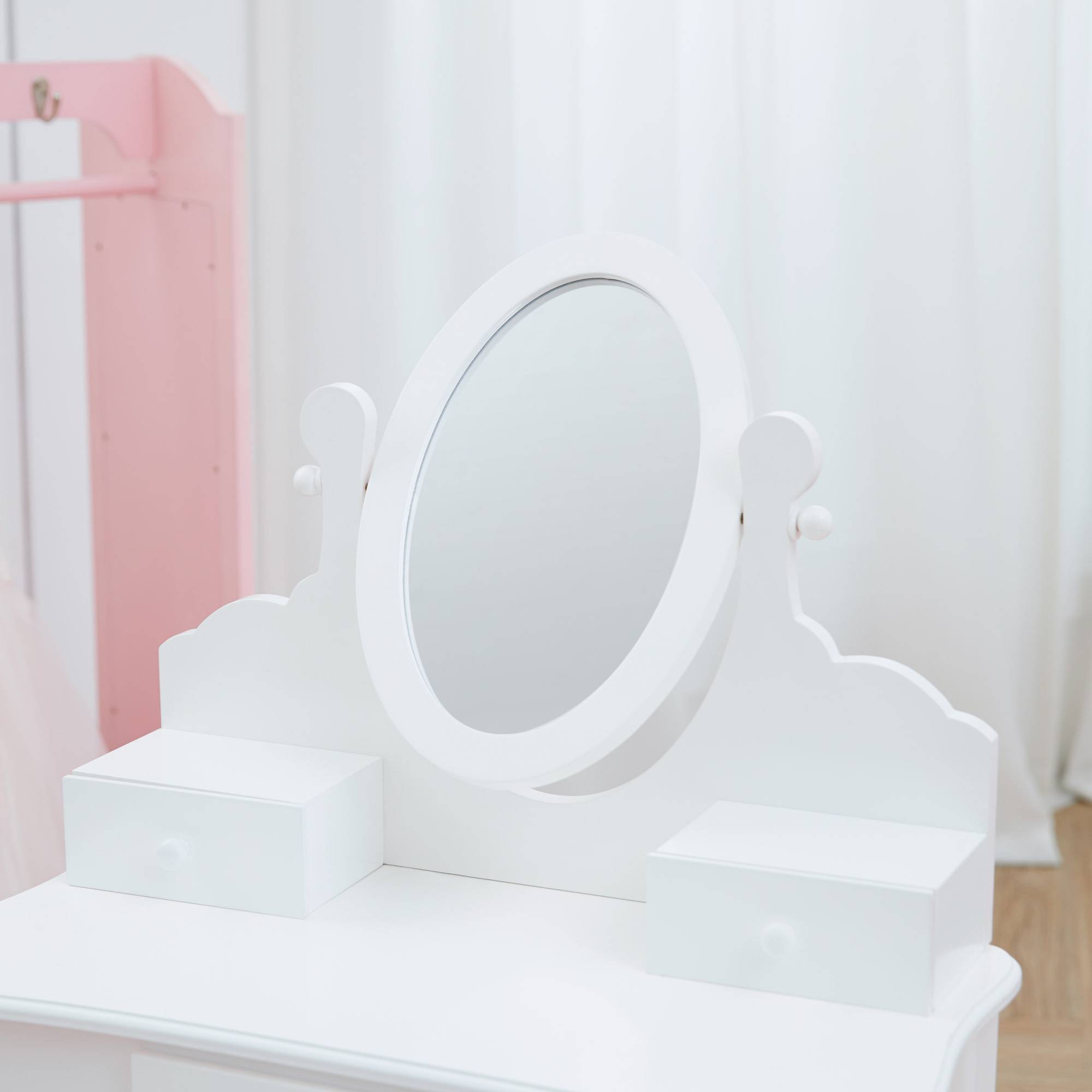 Coiffeuse de jeu moyenne avec tabouret en bois, blanche Teamson Kids - Image 10