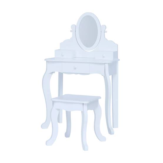 Coiffeuse de jeu moyenne avec tabouret en bois, blanche Teamson Kids - Image 1
