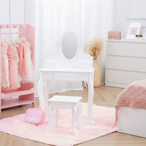 Coiffeuse de jeu moyenne avec tabouret en bois, blanche Teamson Kids - Image 3