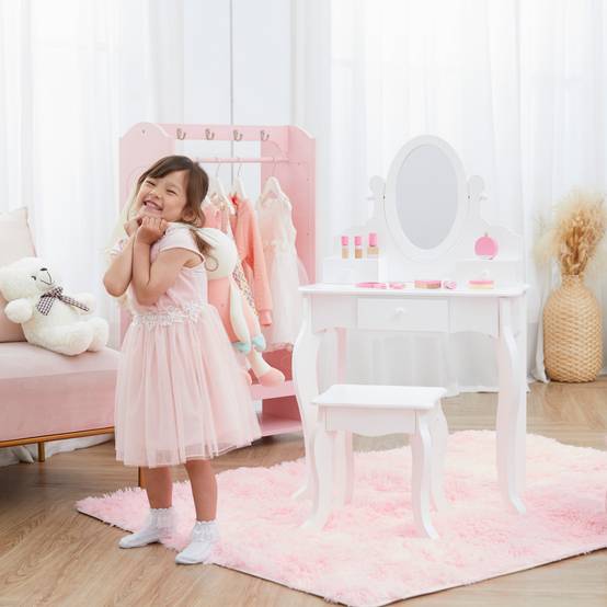 Coiffeuse de jeu moyenne avec tabouret en bois, blanche Teamson Kids - Image 9