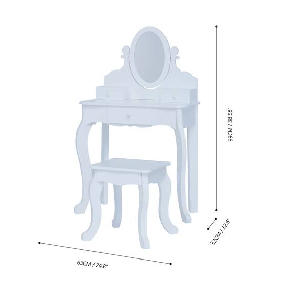 Coiffeuse de jeu moyenne avec tabouret en bois, blanche Teamson Kids - Image 4