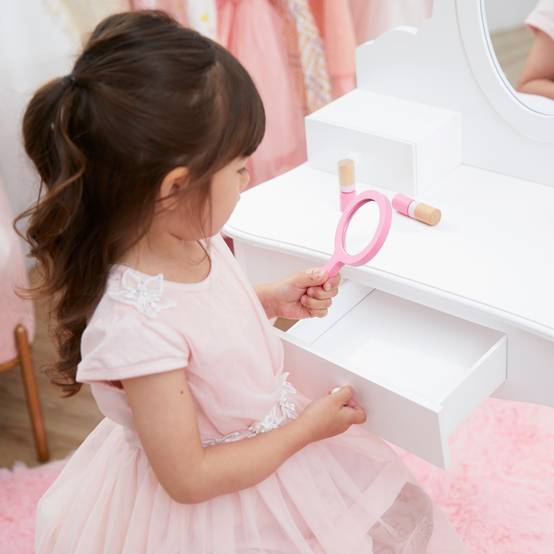 Coiffeuse de jeu moyenne avec tabouret en bois, blanche Teamson Kids - Image 8