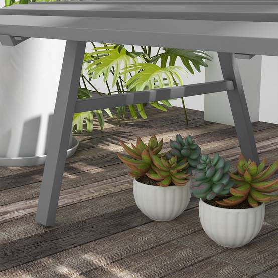Banc de parc biplace en aluminium gris dimensions 123x67x79cm avec dossier pour balcon terrasse et jardin - Image 8