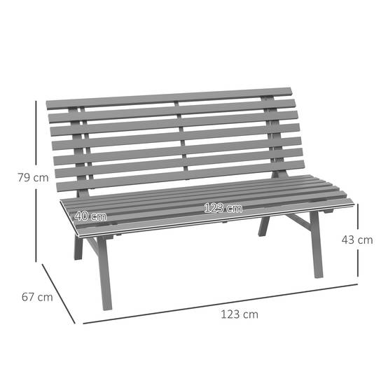 Banc de parc biplace en aluminium gris dimensions 123x67x79cm avec dossier pour balcon terrasse et jardin - Image 3