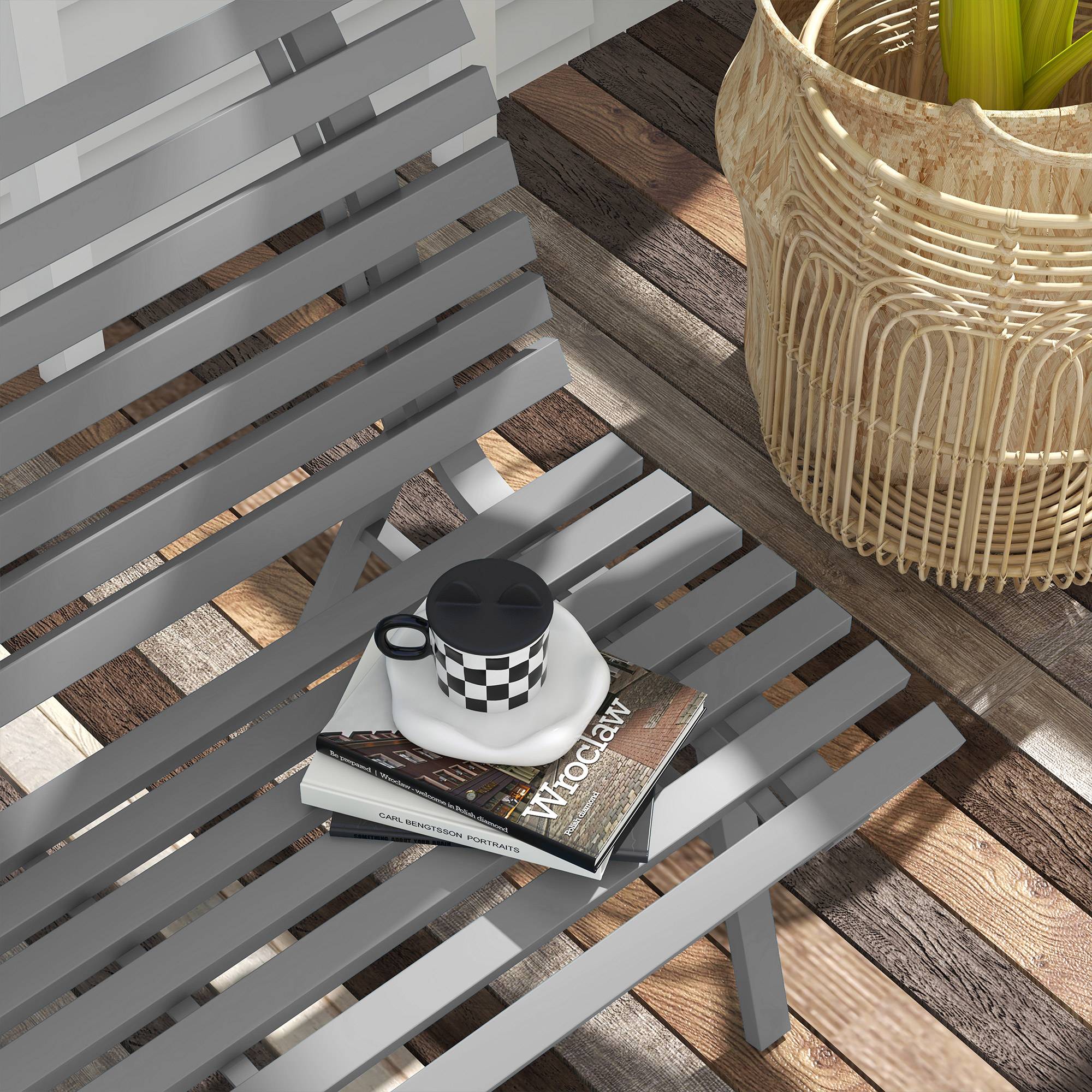 Banc de parc biplace en aluminium gris dimensions 123x67x79cm avec dossier pour balcon terrasse et jardin - Image 7
