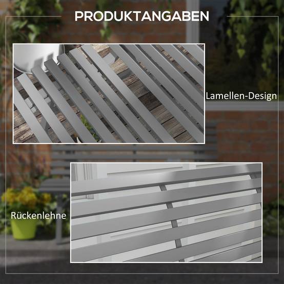 Banc de parc biplace en aluminium gris dimensions 123x67x79cm avec dossier pour balcon terrasse et jardin - Image 6
