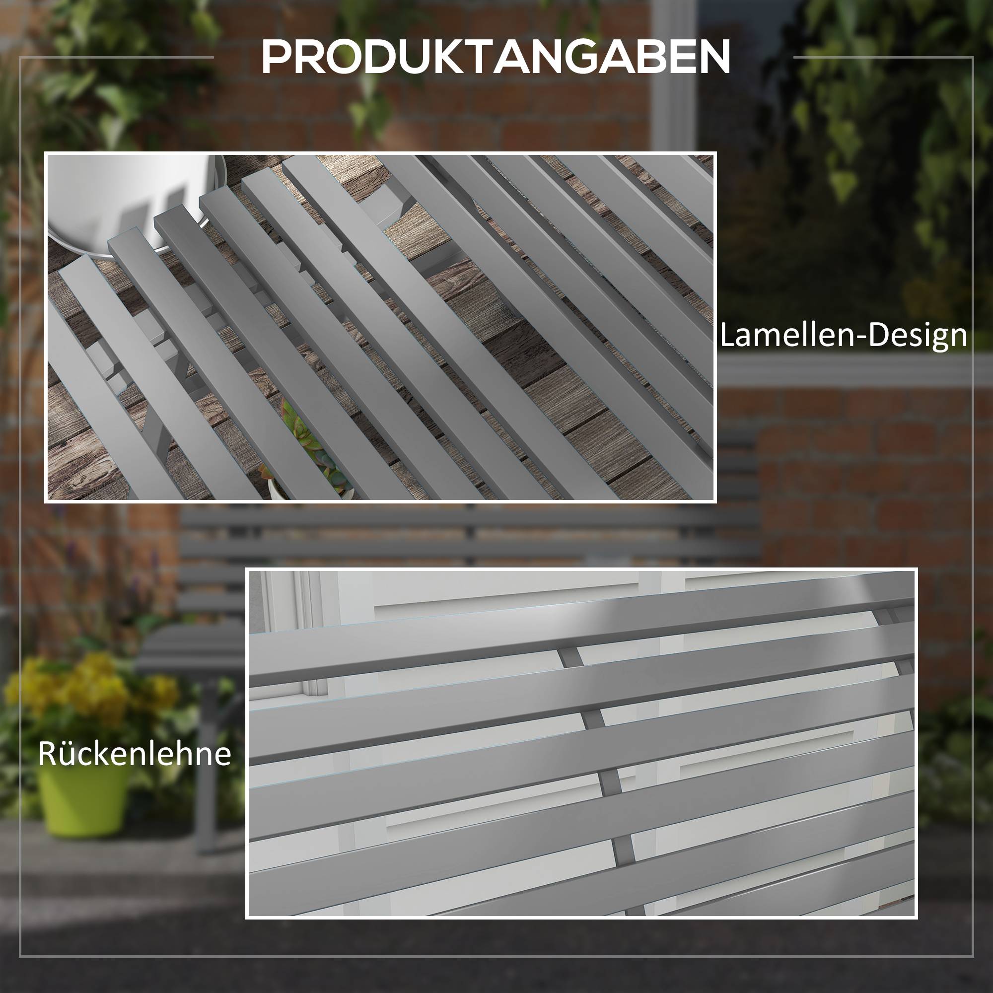 Banc de parc biplace en aluminium gris dimensions 123x67x79cm avec dossier pour balcon terrasse et jardin - Image 6
