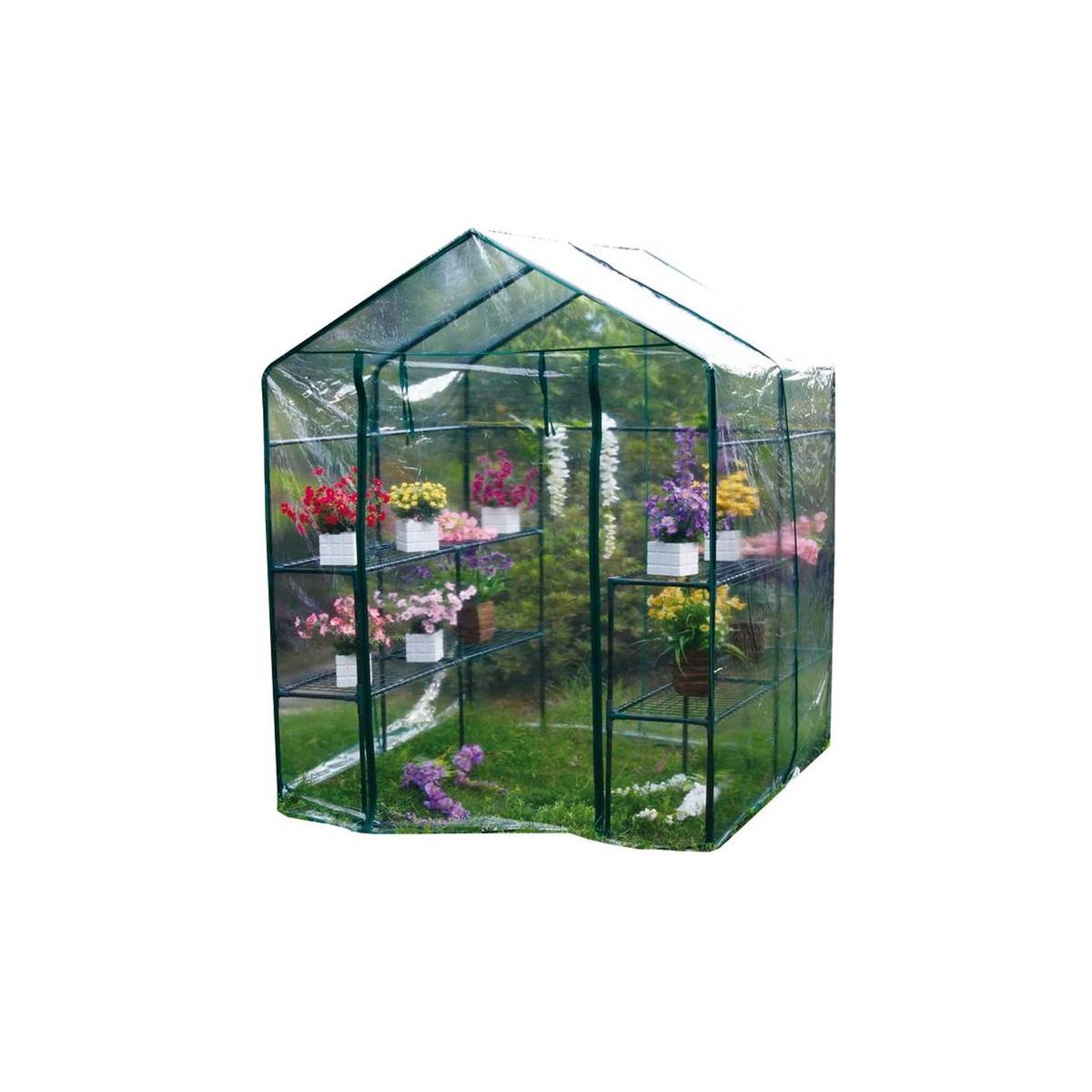 Serre de jardin 4 étagères 143 x 143 x H195cm Bache serre PVC Cadre Acier Legumes plantes Fleurs BRIXO - Image 4