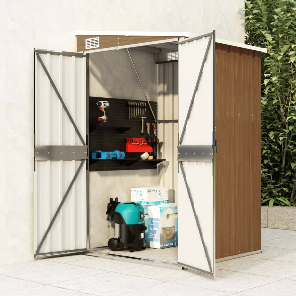 Abri de jardin 1.18m² - Cabane de jardin - Remise de jardin murale Marron 118x100x178 cm Acier galvanisé MAISON CHIC - Image 2