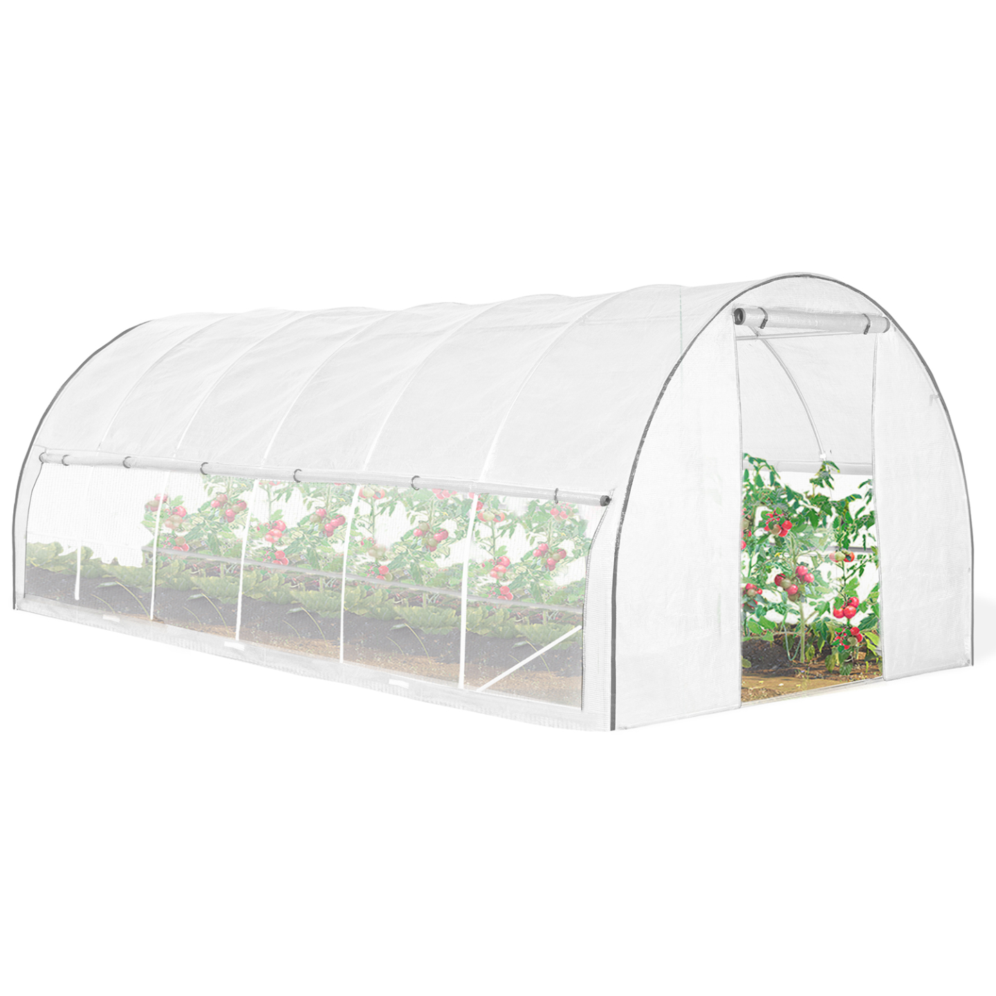Serre tunnel de jardin 18M² blanche relevable avec moustiquaire - Image 2