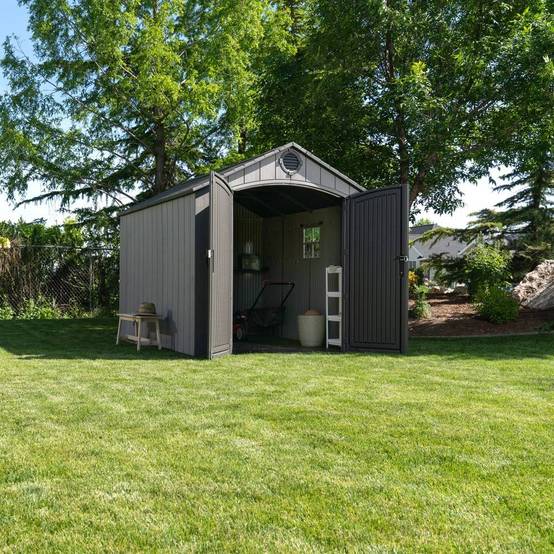 Habrita - Abri résine PEHD 7,44m2 - imitation bois - plancher - toit 2 pentes Habrita