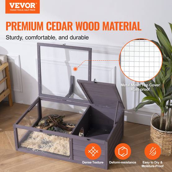 VEVOR Habitat tortue en bois pour intérieur/extérieur, avec support éclairage, 96x61x33cm, pour reptiles. - Image 2
