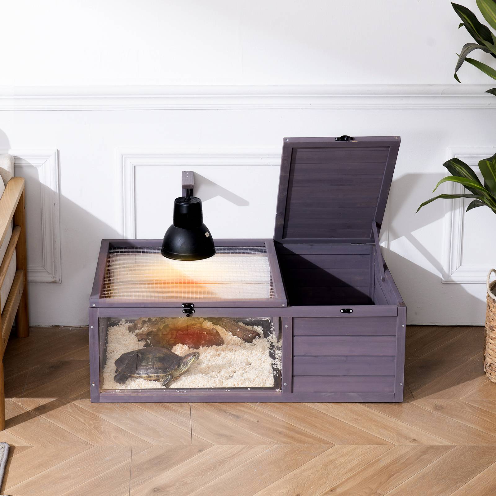 VEVOR Habitat tortue en bois pour intérieur/extérieur, avec support éclairage, 96x61x33cm, pour reptiles. - Image 8