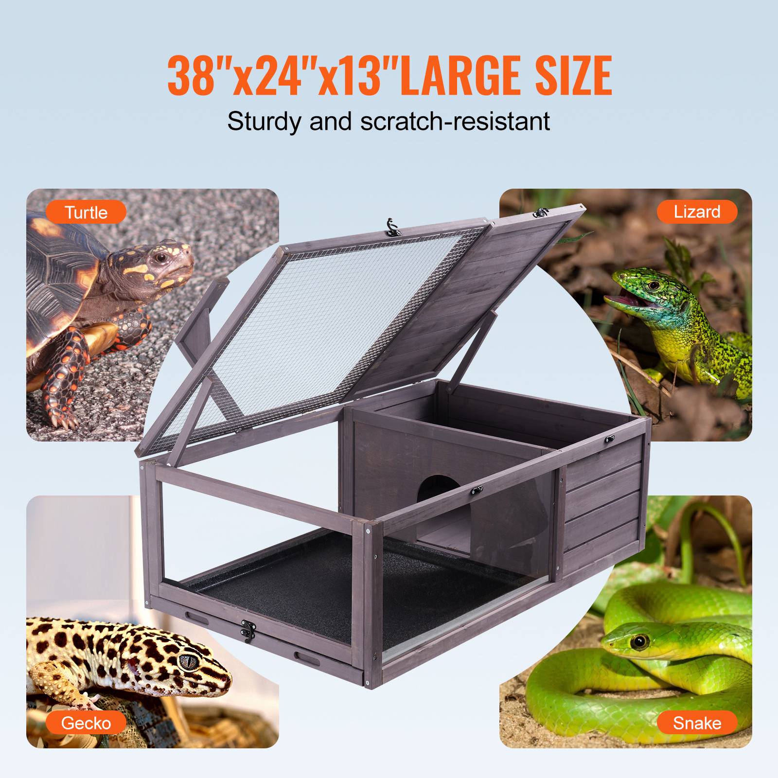 VEVOR Habitat tortue en bois pour intérieur/extérieur, avec support éclairage, 96x61x33cm, pour reptiles. - Image 6