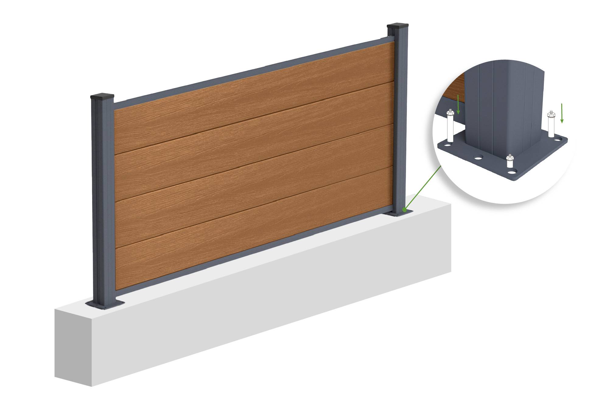Casanoov Clôture composite Stockhorn 4 m H.90  cm sur plaque finition teck - Image 7